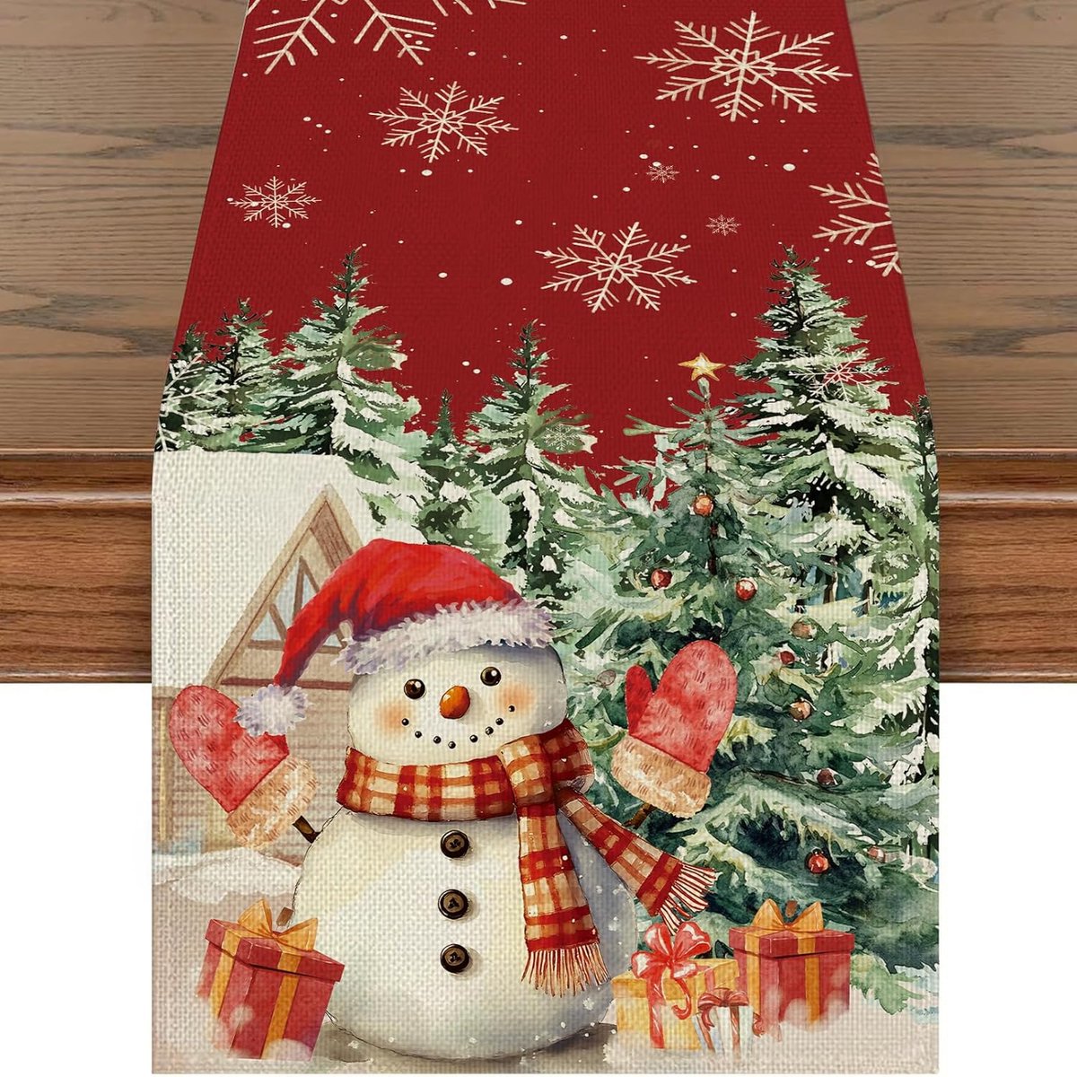 Tafelloper Sneeuwpop Sneeuwpop Kerst Tafelloper Rood Kerst Tafeldecoratie, Seizoensgebonden Winter Keuken Tafel Decoratie Indoor Vakantie Party Decor 40x180 cm
