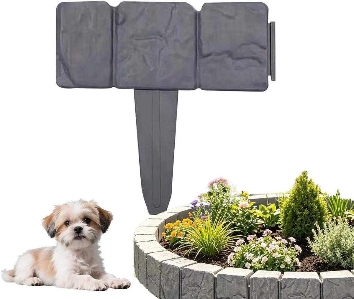 Tuinomheining Steenlook - Tuinrand Borderrand - Tuin Decoratie - Niet-overstapbaar Ontwerp - 26 x 24 cm - Grijs
