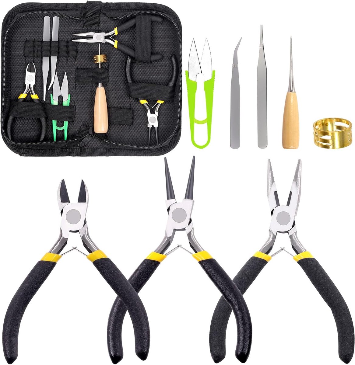 6 stuks professionele sieraden-makerset met naalden, neusplier, ronde en buigneusgereedschap, draadcutters, krimpgereedschap en eindnippers