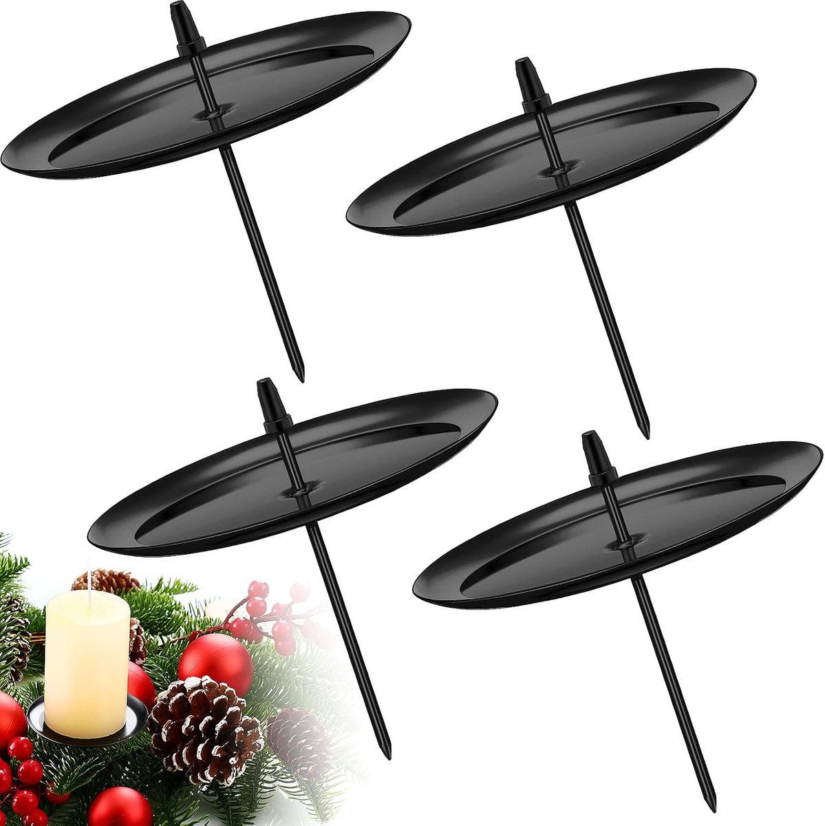 4 stuks adventskrans voor Kerstmis, kaarsenhouders, metalen plaathouders voor kaarsen, tafelkaarsenhouders, decoraties voor tafeldecoratie, krans, huis (6 cm diameter)