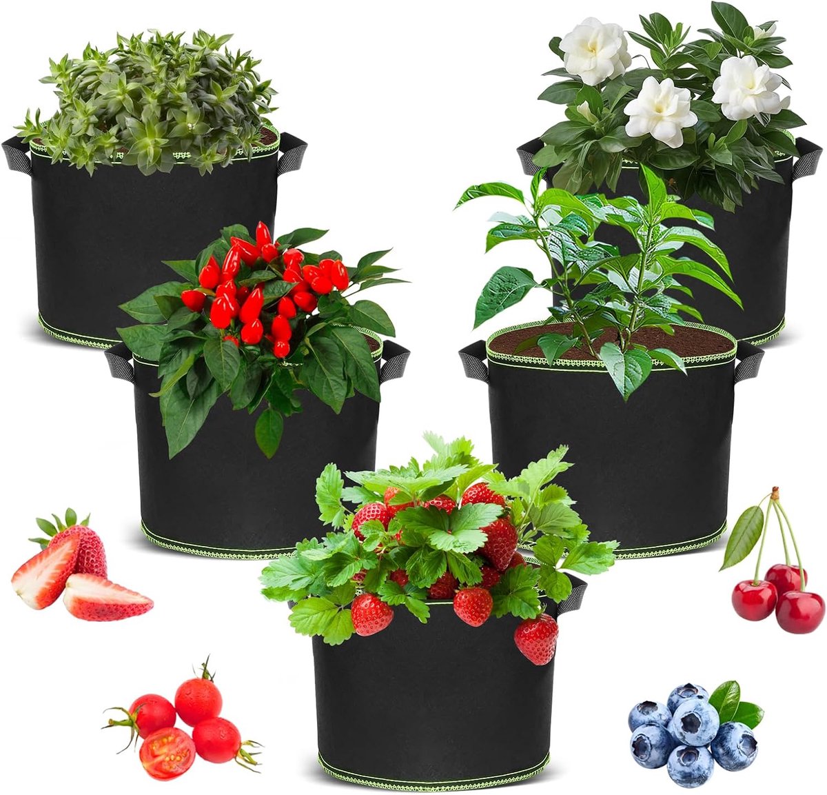 Zakken, 20 l plantenzakken, groenteteelpotten, aardappelzak met handgrepen, plantenzak voor aardappelen, tomaten, groenten, radijs, aardbeien