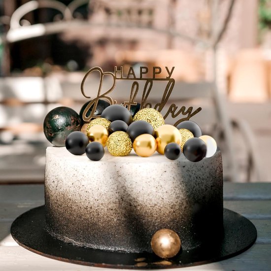 60 stuks, taarttoppers, mini-ballonnen, verjaardag, feest, babyshower (Glitter Zwart-Goud) — afbeelding 2