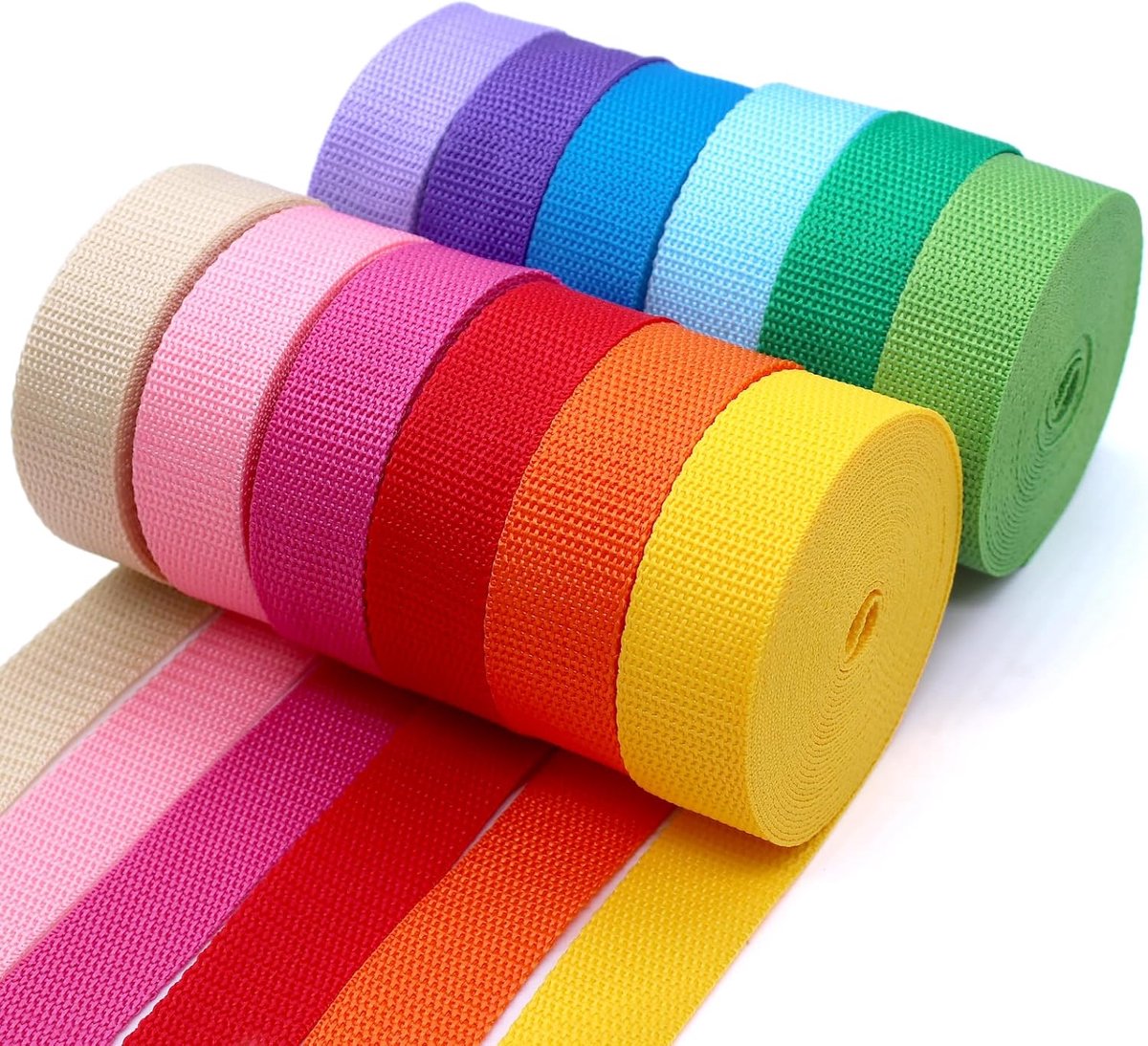 12 stuks kleurrijke webbing 25 mm, 4,5 m polypropyleenband, katoenen schuine band voor rugzakken, doe-het-zelf knutselwerk, bagageriemen, huisdierhalsbanden, handvatten voor draagtassen
