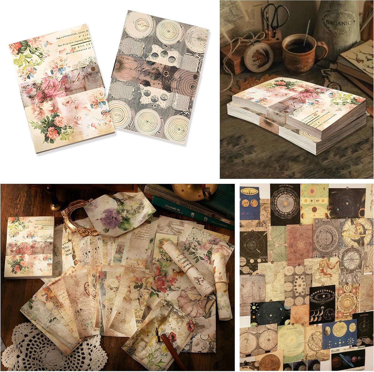 200 Vellen Scrapbook Papier, 2 Stijlen Scrapbooking Papier Decoratie Esthetische Scrapbook, Vintage Decoratief Papier Scrapbook Accessoires voor Journals Scrapbooking Decoupage