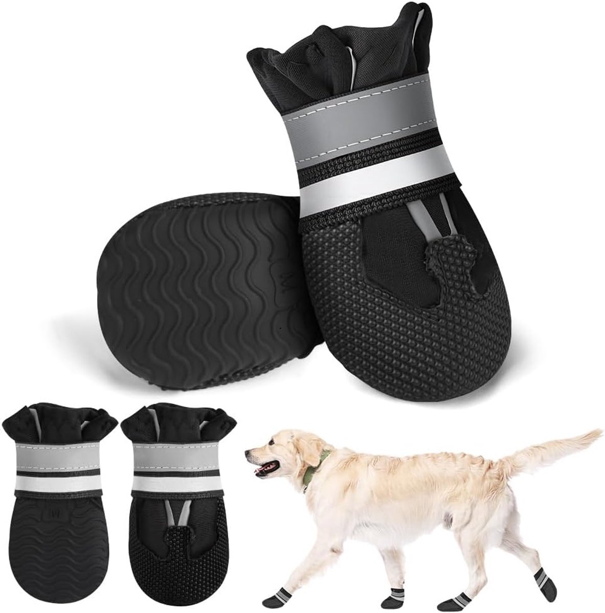 4 stuks waterdichte hondenlaarzen, beschermende laarzen met reflecterende riemen, antislip, verstelbare hondenschoenen voor regendagen, sneeuwdagen, bossen, parken, stranden, L