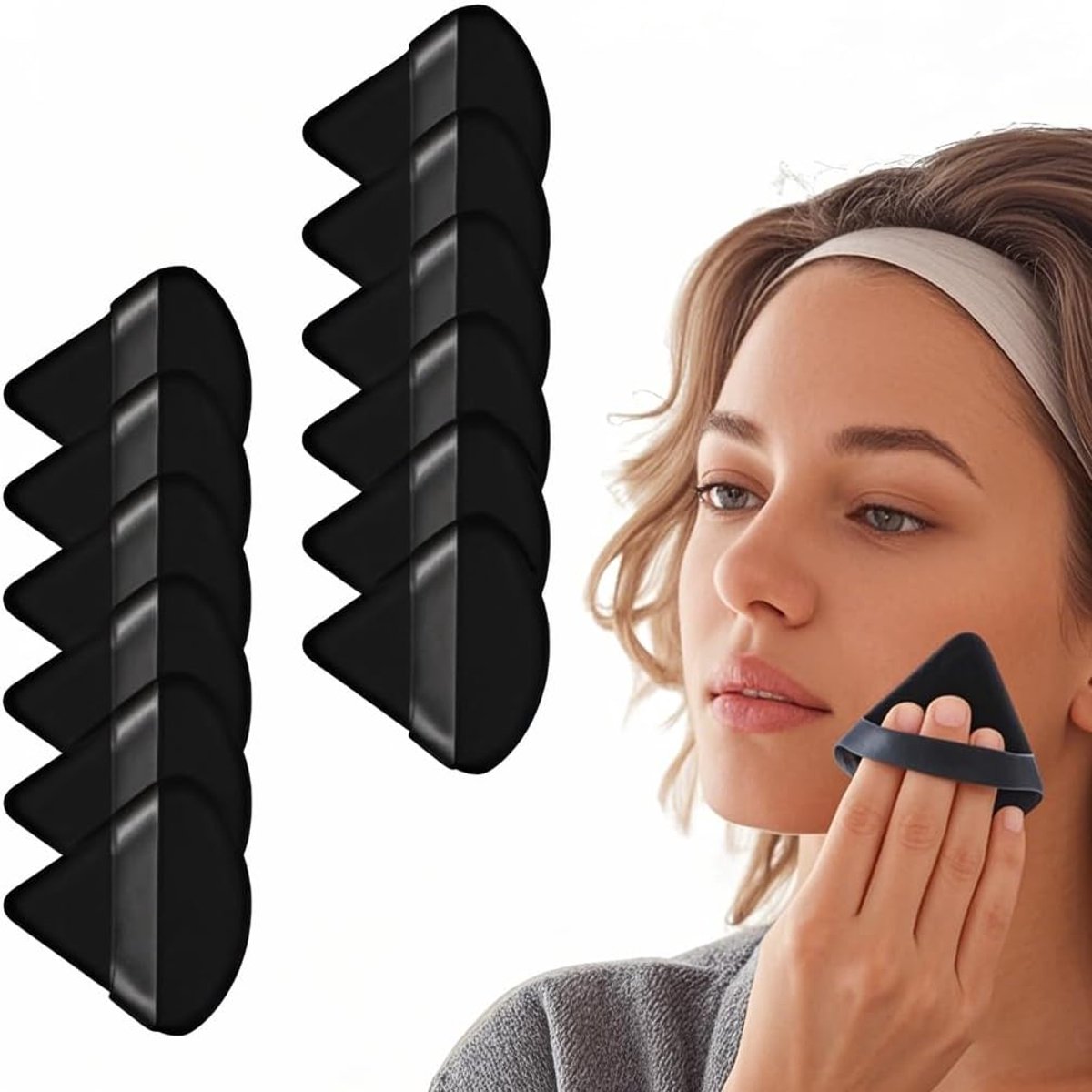 Puff make-up spons, wasbare driehoekige poederkwasten, zachte make-up-tool voor losse poeder, dagelijkse make-up, foundation, crème, blush, zwart