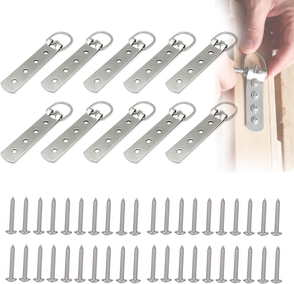 zwaar werk 10 stuks D vorm ophangsysteem voor foto's, schilderijen en kunst met 40 schroeven stevig metalen muurhaakje voor klok, canvas, spiegel geschikt voor woonkamer, ka