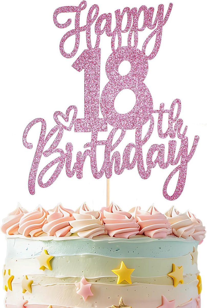 18e verjaardag, glitter 18e verjaardagstaart topper, glitter Happy 18th Birthday taartdecoratie, roségoud taarttopper decoratie 18e verjaardag, Happy 18th Birthday cake topper taart