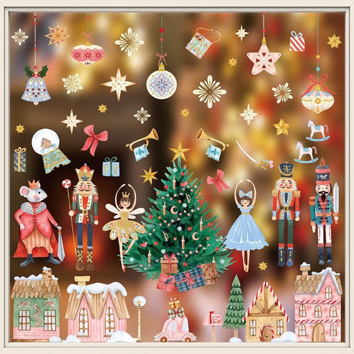 Raamstickers Cartoon Notenkraker Roze Kerst Raamclings voor Thuis Feest Decoraties Dubbelzijdige Herbruikbare Raamstickers 8 Vellen