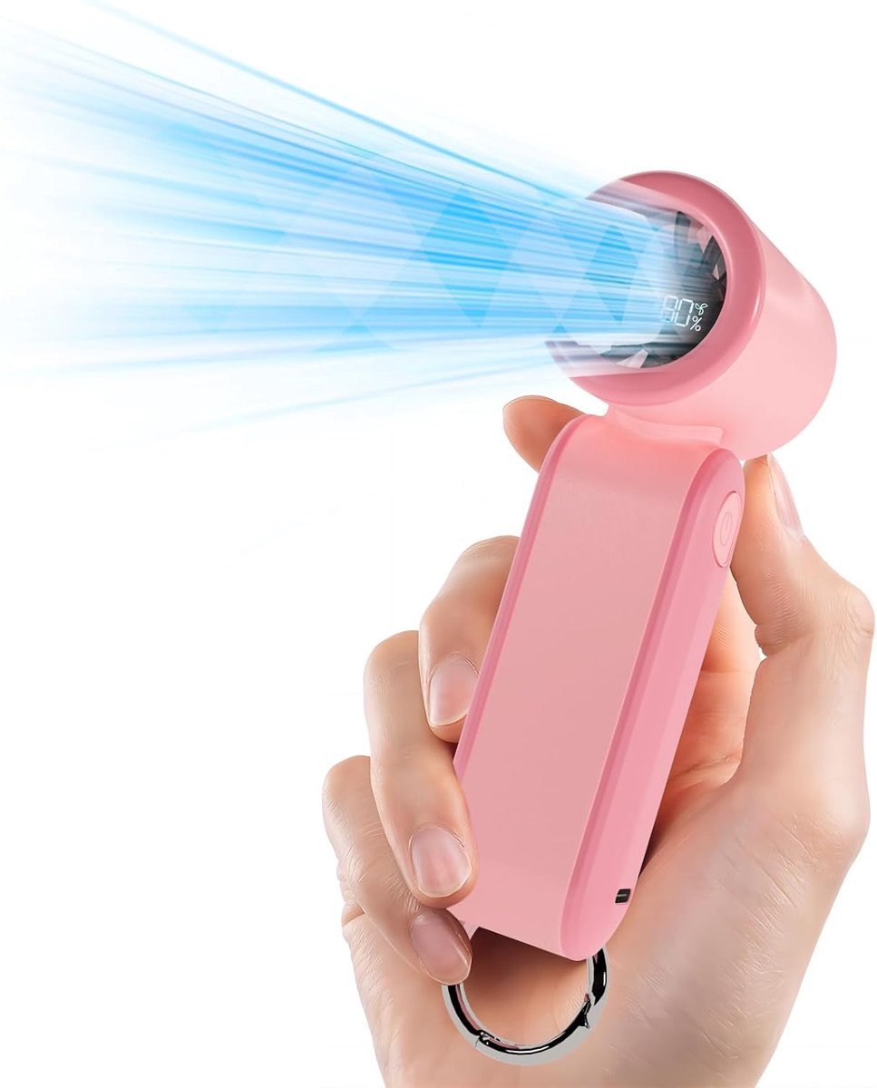 Handheld Turbo Fan, 3000mAh USB-C Oplaadbare Persoonlijke Ventilator, 17400RPM Mini Handventilator met Haak, 5 Snelheden voor Commuteren/Wandelen/Winkelen/Reizen - Koraalroze