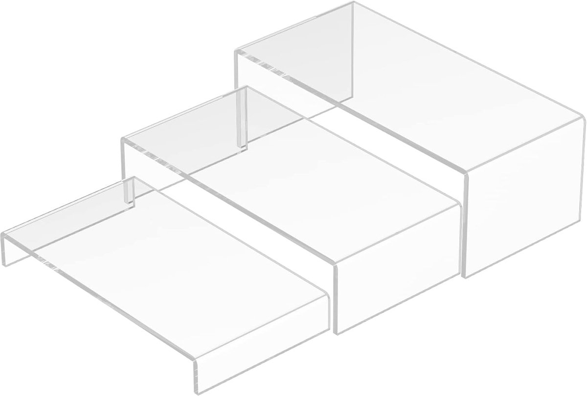 Acryl risers Display standaard, 3 stuks, rechthoekige desserttafeldisplay-set, helder display voor Funko Pop, detailhandel, schoenen, planten, woondecoraties, decoratie van - 19 x 20,3 x 21,6