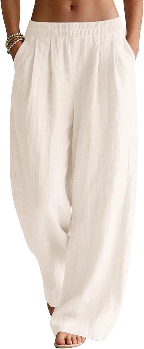 Linnen broek dames zomer broek casual strandbroek wijde pijpen vrijetijdsbroek elegante effen zomerbroek lichte linnen stoffen broek met zakken