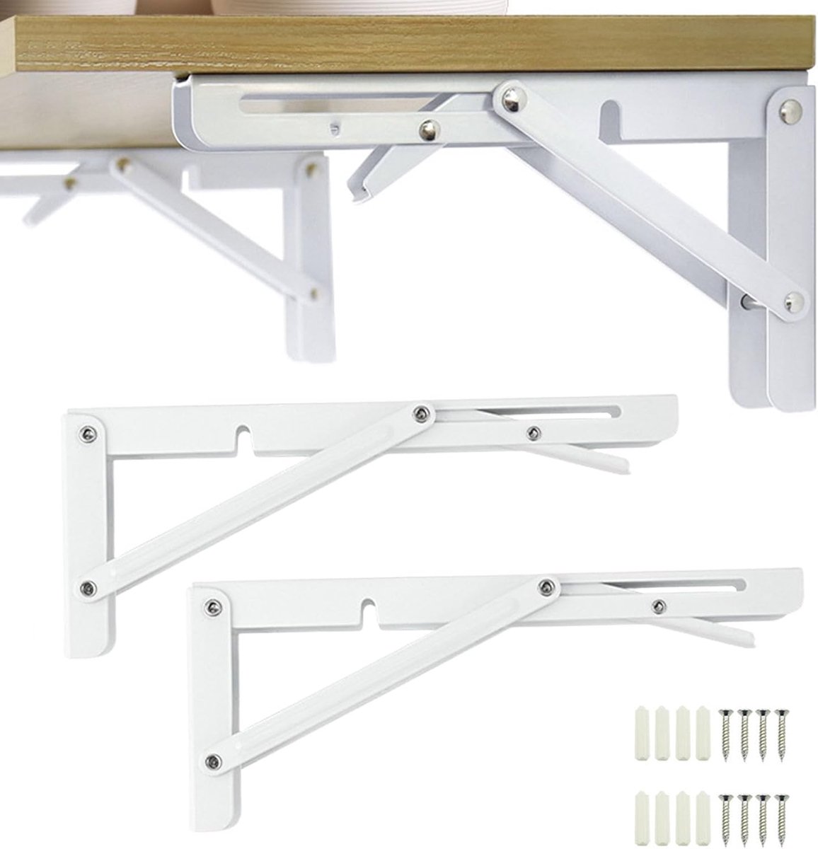 2 Pcs Opklapbaar Scharnier,Tafel Pootbeugels Opvouwbaar,Klapbeslag,Tafel Stoel Uitschuiftafels Opvouwbaar Zelfborgend Vouw Voeten Scharnieren, Wit