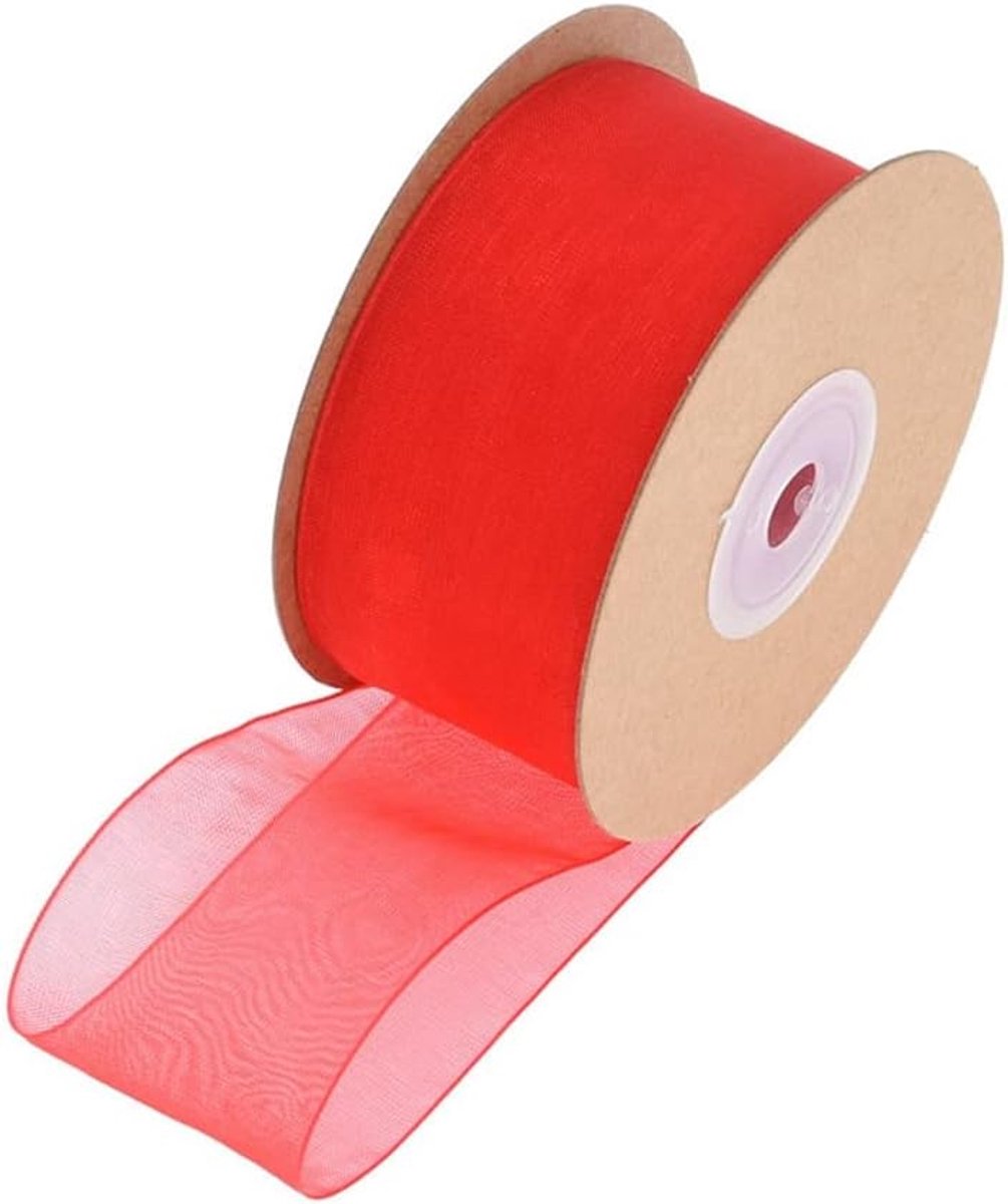 1 rol organza lint 2,5 cm x 22 m organza linten transparant lint chiffon lint cadeaulint chiffon decoratielint satijnen lint voor doe-het-zelf geschenkverpakking bloemenboeket decoratie groot rood