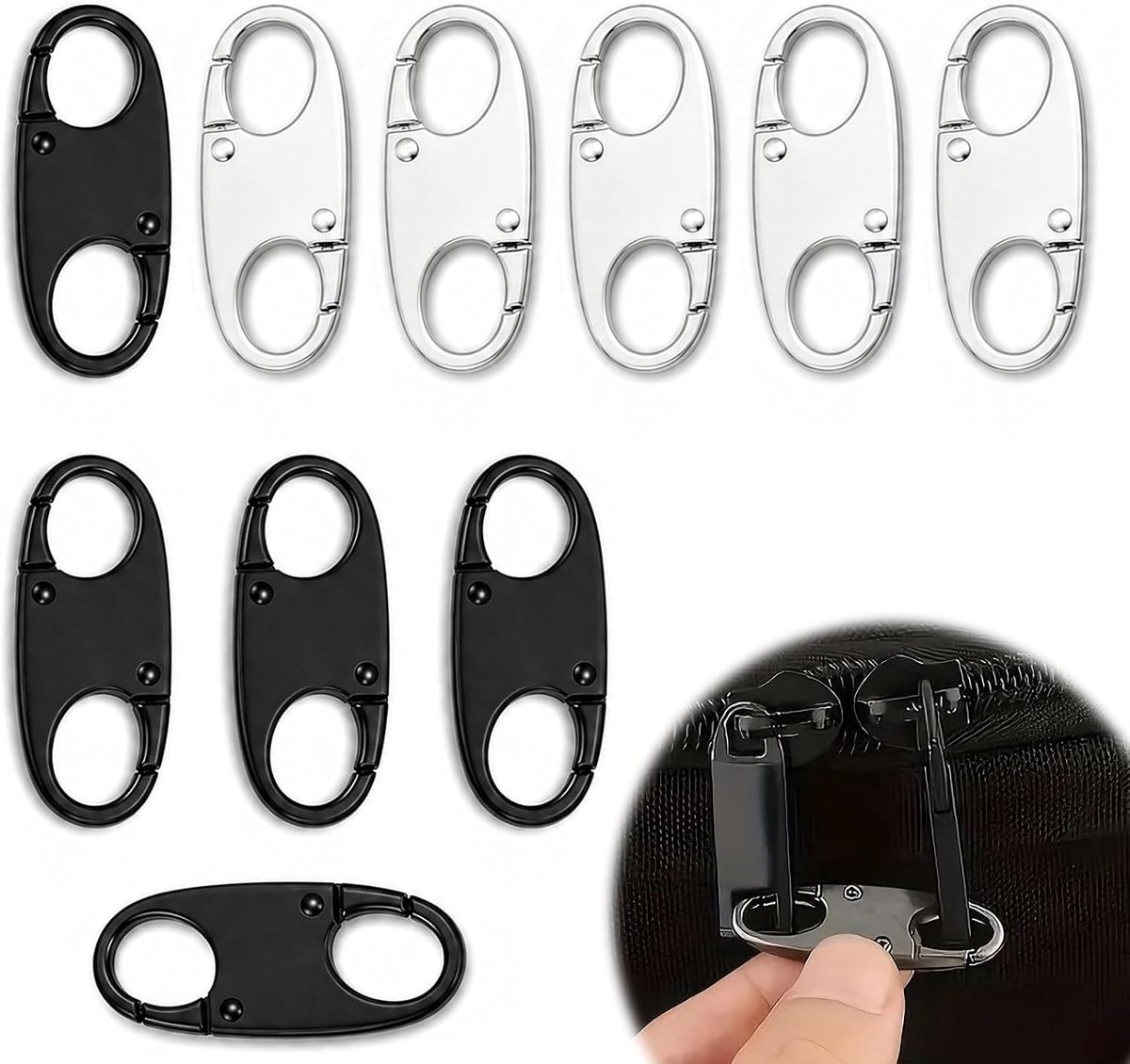 10 stuks diefstalbeveiliging, rugzakrits, ritsclip | Zwart+zilveren ritssluitingen, diefstalafschrikmiddel voor rugzakken, bagage, handtassen, portefeuilles