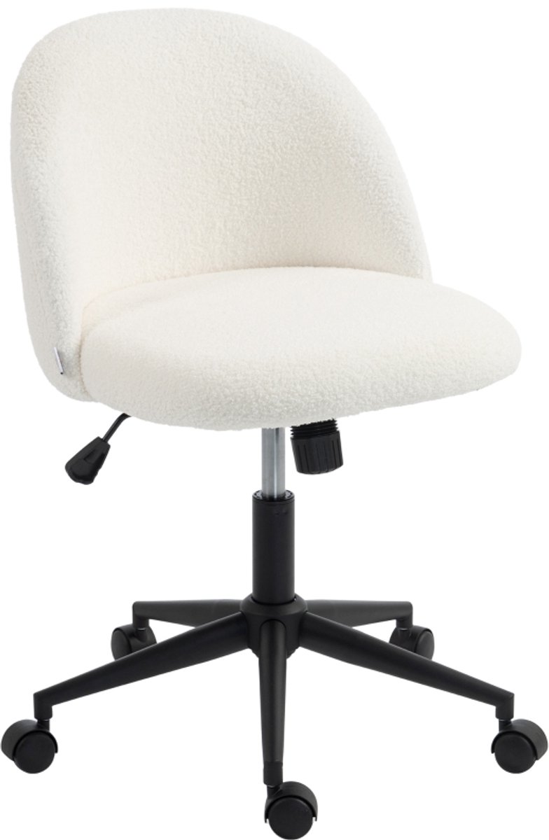 STILVORA Bureaustoel 52 x 59 x 75,5-84,5 cm - Draaibaar En In Hoogte Verstelbaar Met Wielen - Voor Kantoor En Thuiswerkplek - Teddyfleece Cremewit