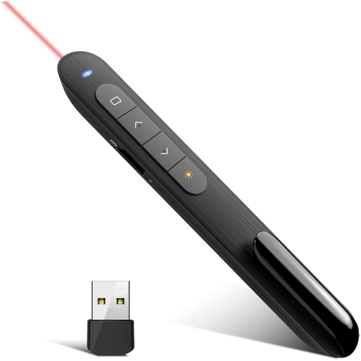 SSTRWGOOD Draadloze presentatie-clicker – Laserpointer – 2,4 GHz USB-afstandsbediening – Ondersteunt hyperlinks en volumeregeling – Voor laptops/PowerPoint – Geschikt voor Windows en Mac