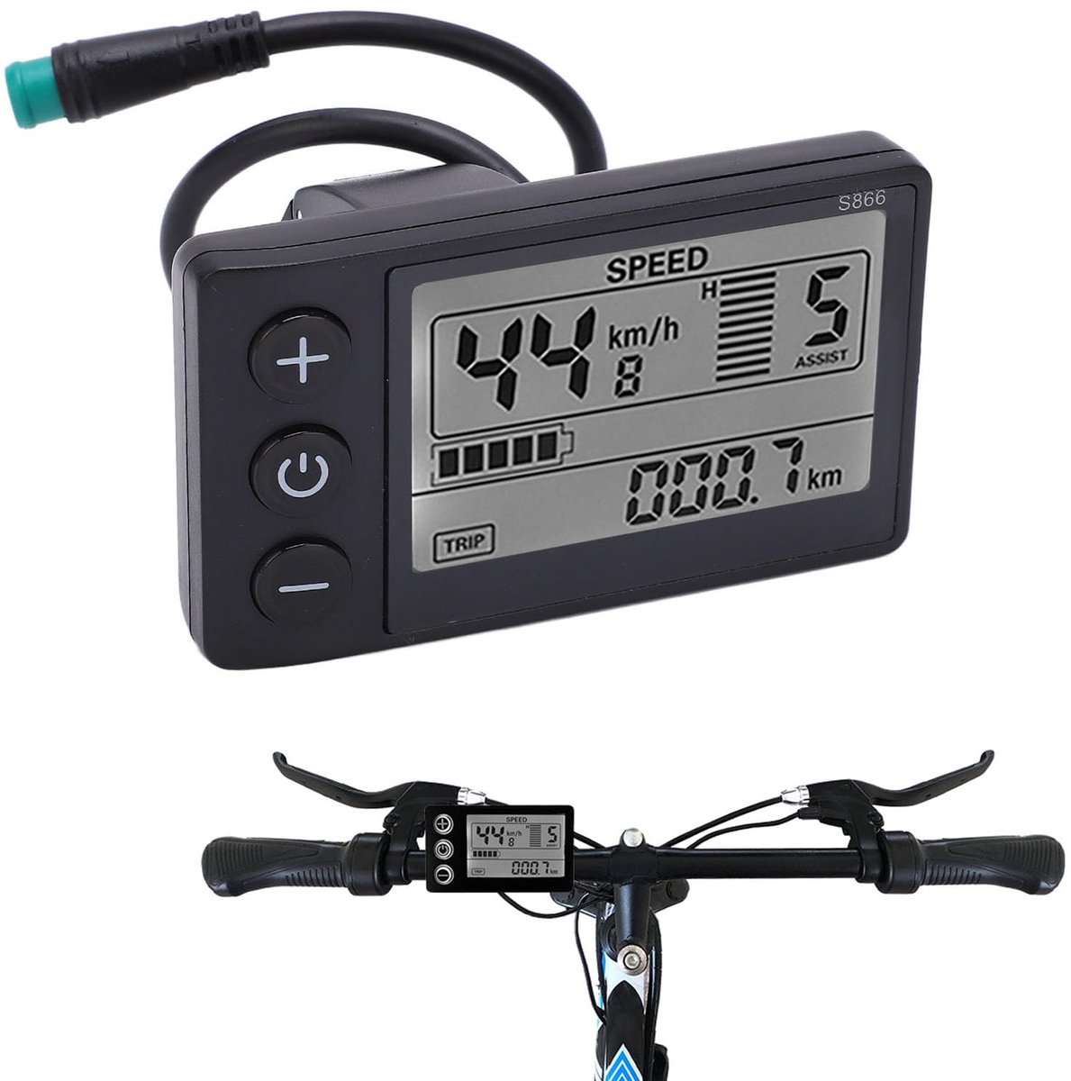 SnelShoppen - S866 Elektrische Fiets LCD Display Meter 24V 36V 48V voor Fiets en Scooter met Waterdichte Stekker, Fietscomputer Snelheidsmeter en Kilo