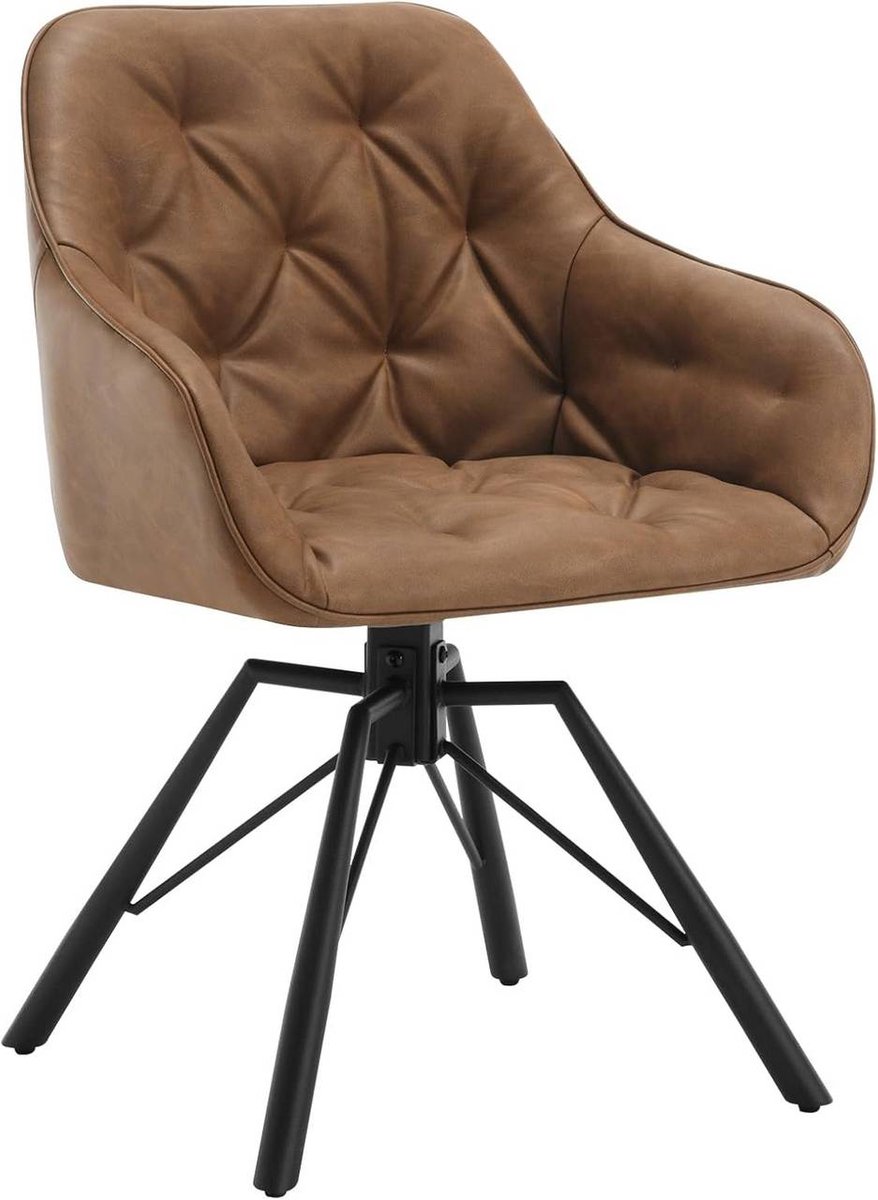 SureDeal® - eetkamerstoel - Draaistoel - Armleuningen - Keukenstoel - Metalen poten - Kunstleren bekleding - 57,5x53x82,5 cm - Bruin