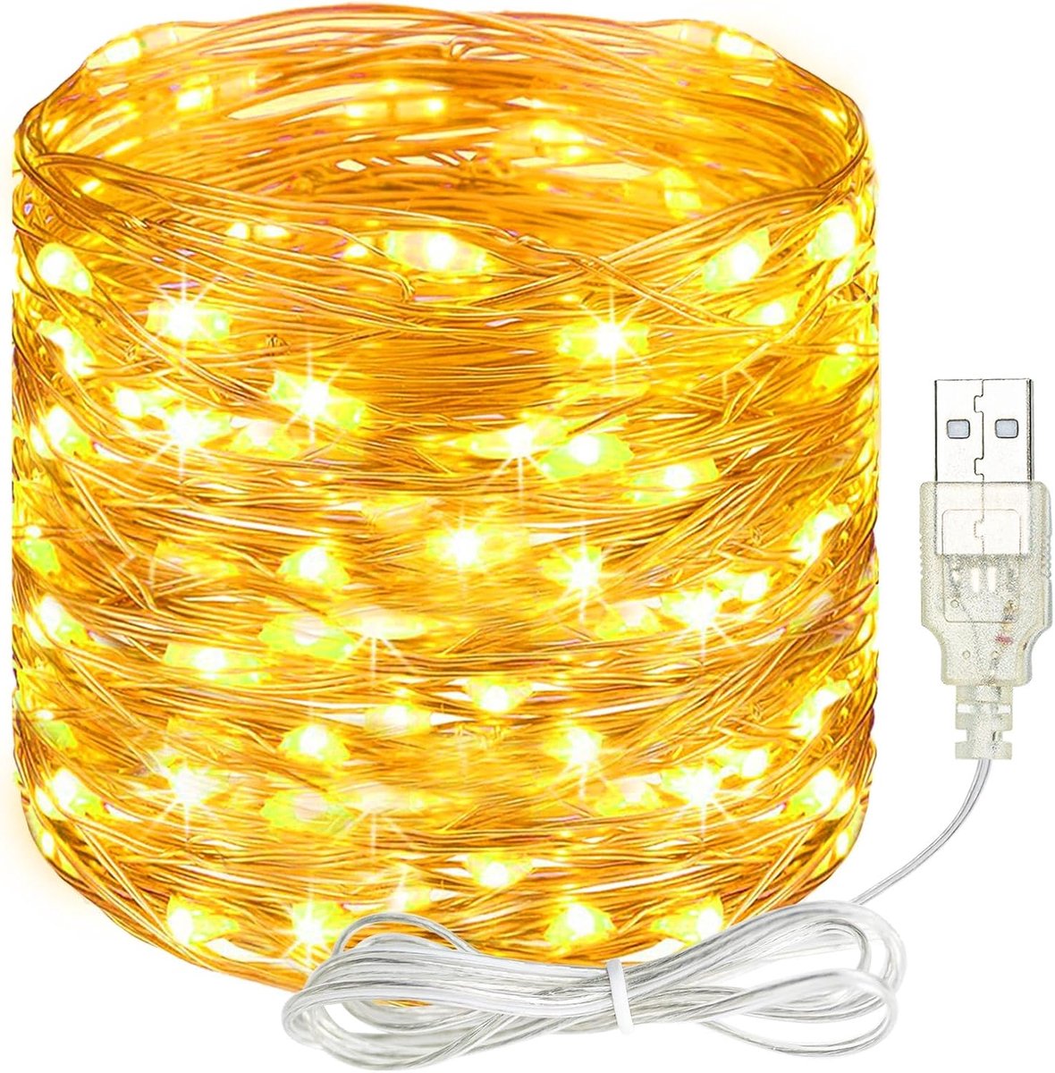 SnelShoppen - LED-lichtsnoer met USB, 15 m, 150 LEDs, koperdraad, waterdichte lichtketting voor kerstverlichting, feest, tuin, bruiloft, binnen en bui