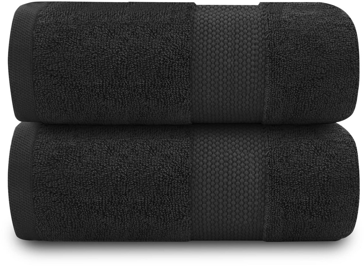 SnelShoppen - Set van 2 grote badlakens 90 x 140 cm - Zachte sneldrogende handdoeken van 700 g/m² Egyptisch katoen - Luxe zwarte badhanddoeken voor th
