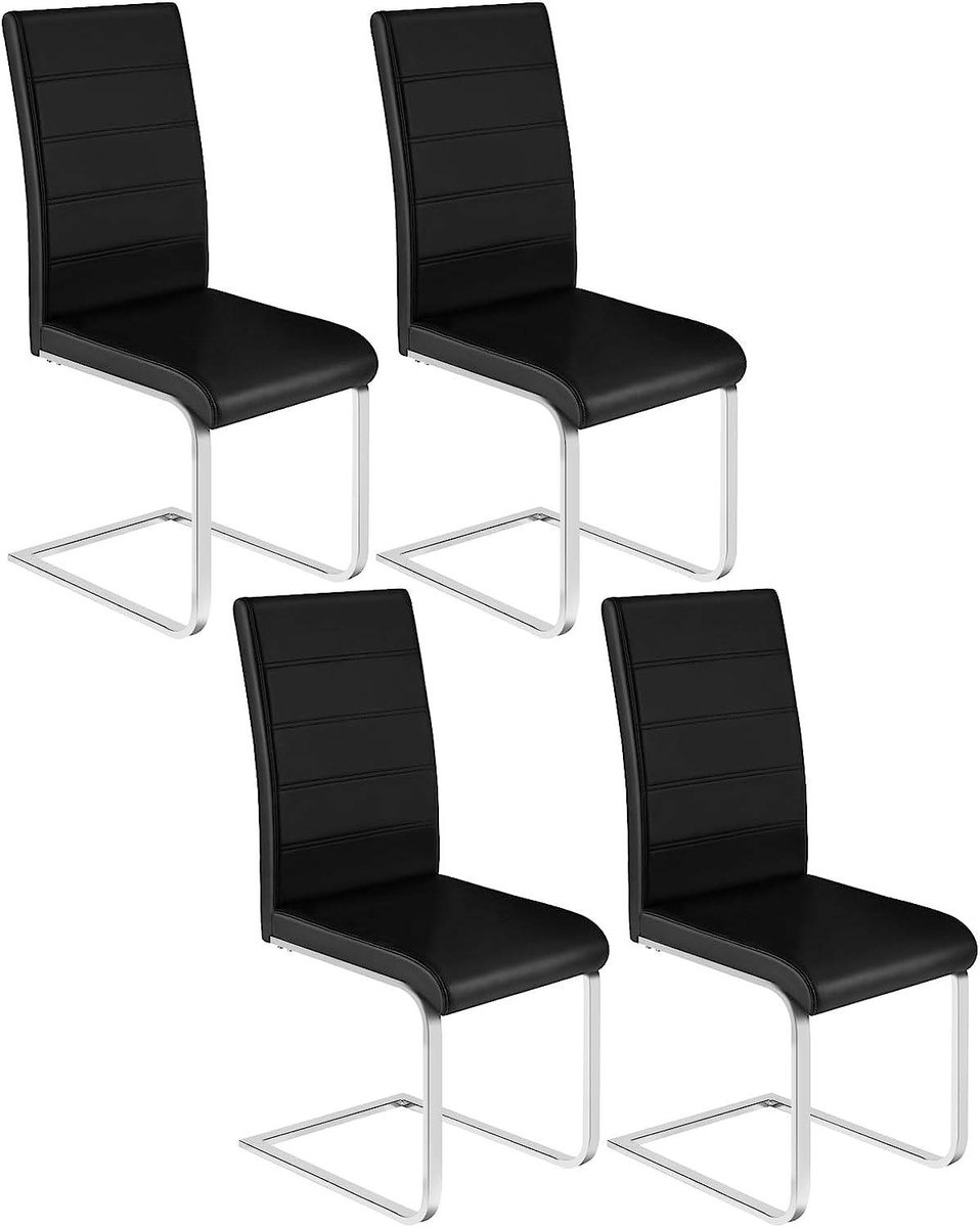 SureDeal® - Eetkamerstoel - Schommelstoel - Sledestoel - Gestoffeerde stoel - Hoge rugleuning - Kunstleer - 41x55,5x100 cm - Zwart