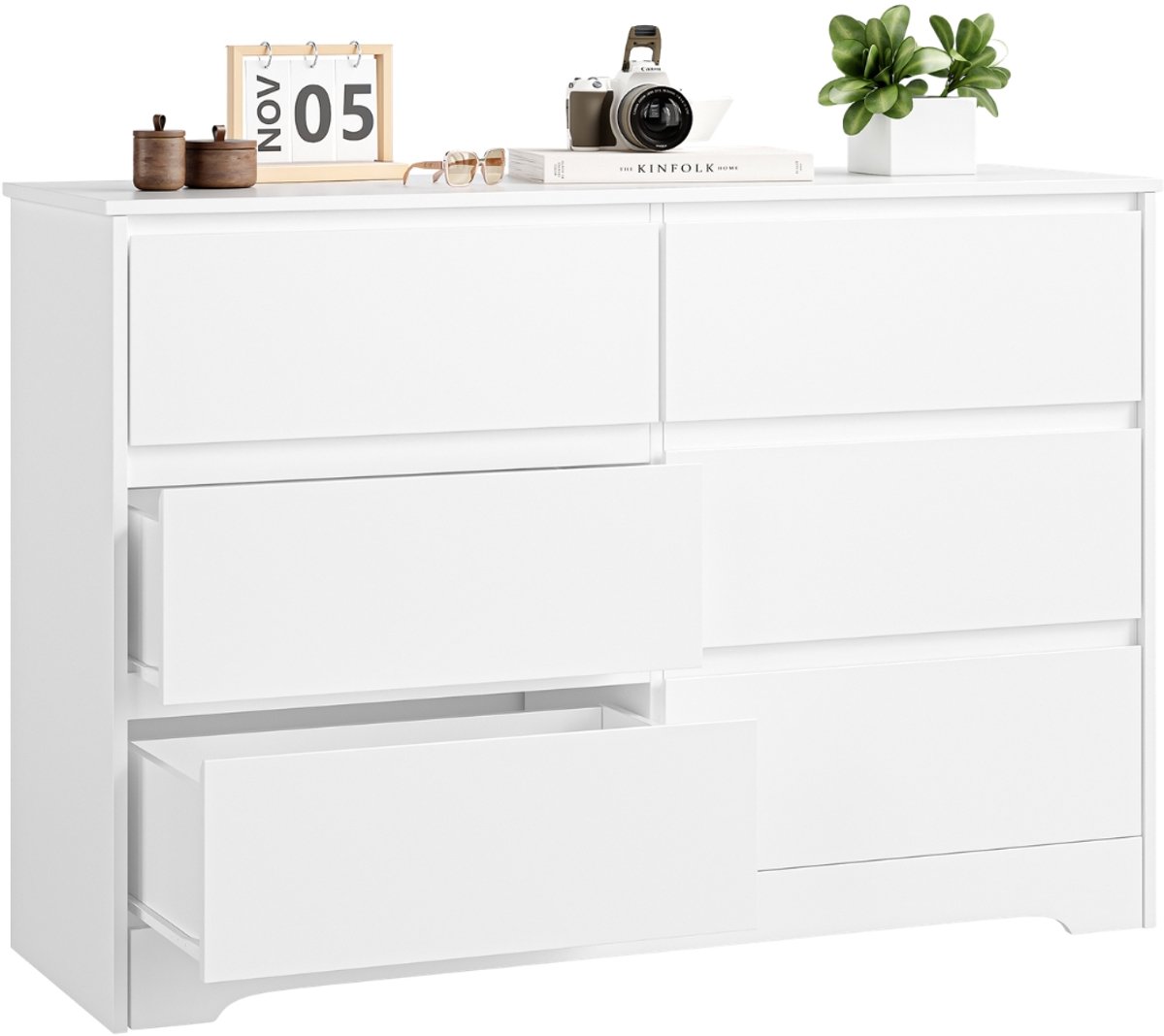 Chest of Drawers – Voor Bedroom, Living Room & Hallway – Tall 6-Drawer Storage Dresser – Wit, 120x40x82cm