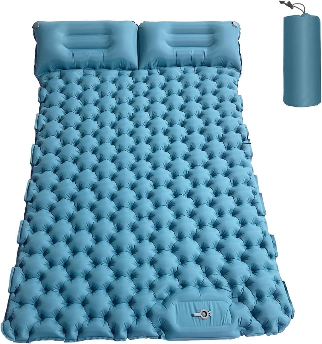 Campingmat 2 personen - Luchtbed mat - Buiten slapen - Voetpomp ingebouwd - 196 x 125 cm - Lichtblauw