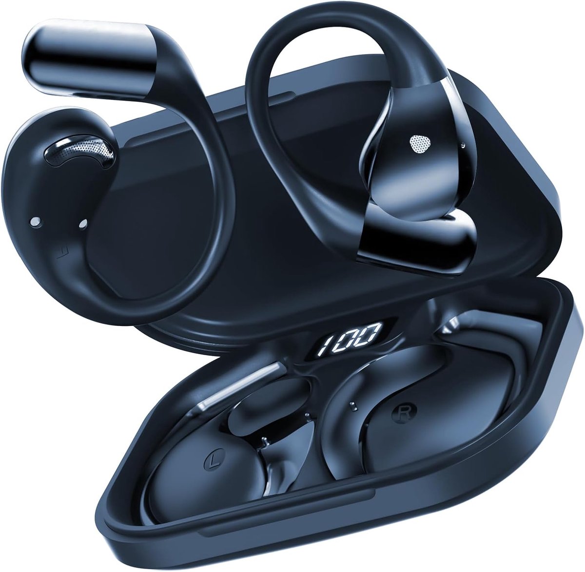 SnelShoppen - Open Oor Koptelefoon Bluetooth 6.0, Draadloze HiFi Stereo Koptelefoon met HD Microfoon, 40Uur Speeltijd, LED-Display, IP7 Waterdichte Sp