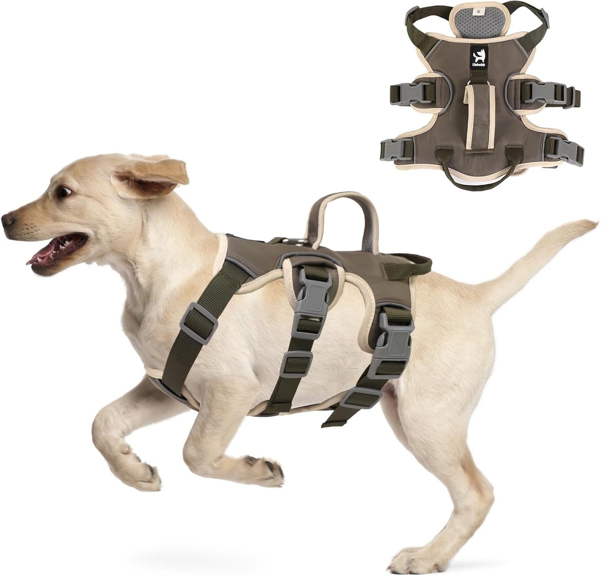 SnelShoppen - Hondentuigje voor kleine en middelgrote honden, puppyharnas, anti-trekharnas, veiligheidstuigje, paniekharnas, legergroen, maat L, anti-