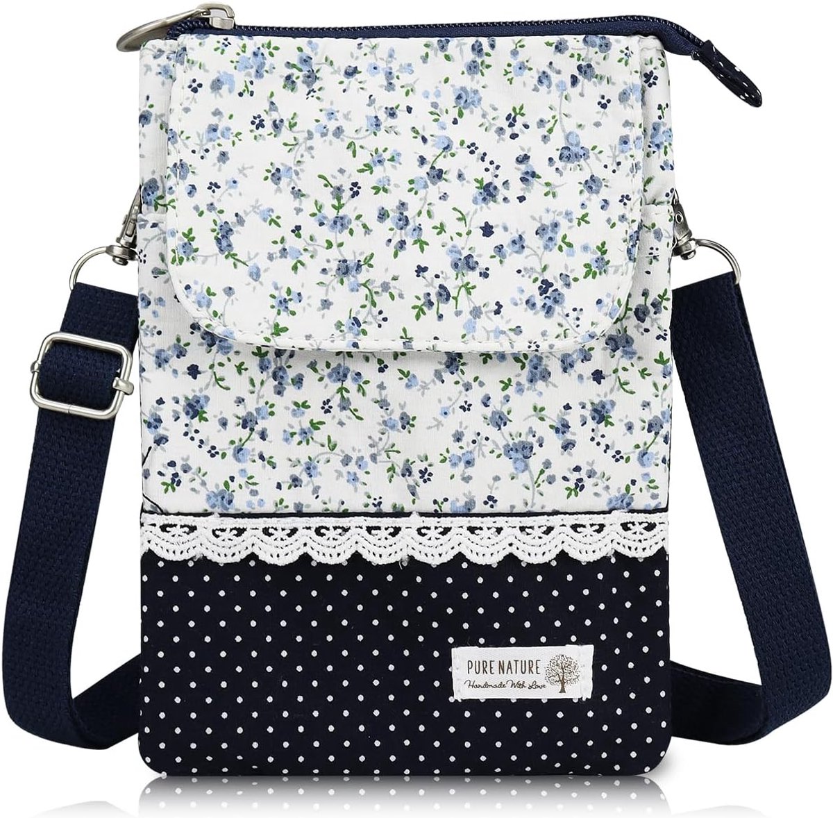 SnelShoppen - Kleine telefoonhoes om te hangen voor dames, bohemian-stijl schoudertas voor mobiele telefoon, canvas crossbody tas met afneembare en ve