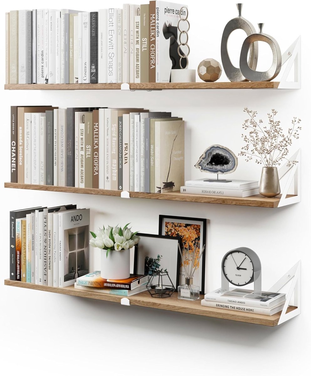 Zwevende Boekplanken Set van 3 - Rustiek Hout met Metalen Beugel - Perfect voor Slaapkamer of Woonkamer - SnelShoppen