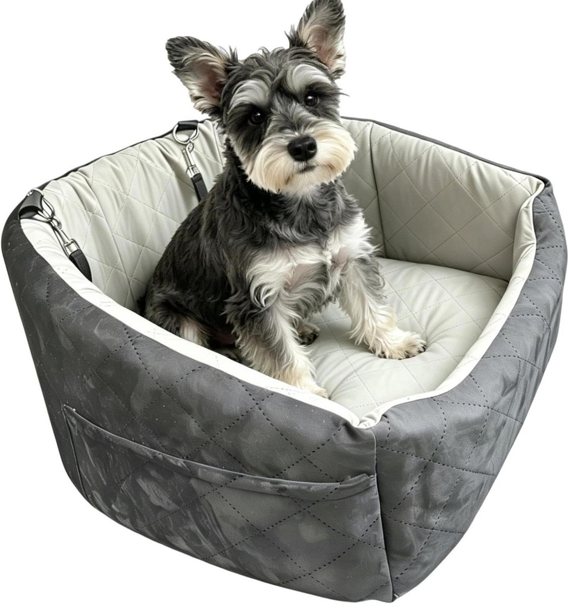 Honden Autostoel - Verhoogstoel Huisdier - Veilig Reizen - Met Opbergvak - 48x52x30 cm - Grijs