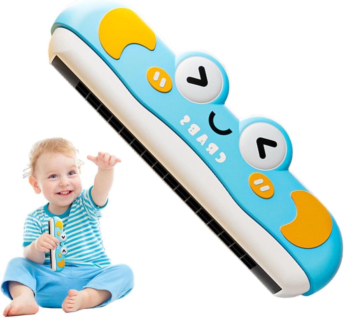 Mondharmonica Speelgoed - Muziek Instrument - Muziek Leren - Draagbaar Cartoon Ontwerp - 10 cm - Blauw