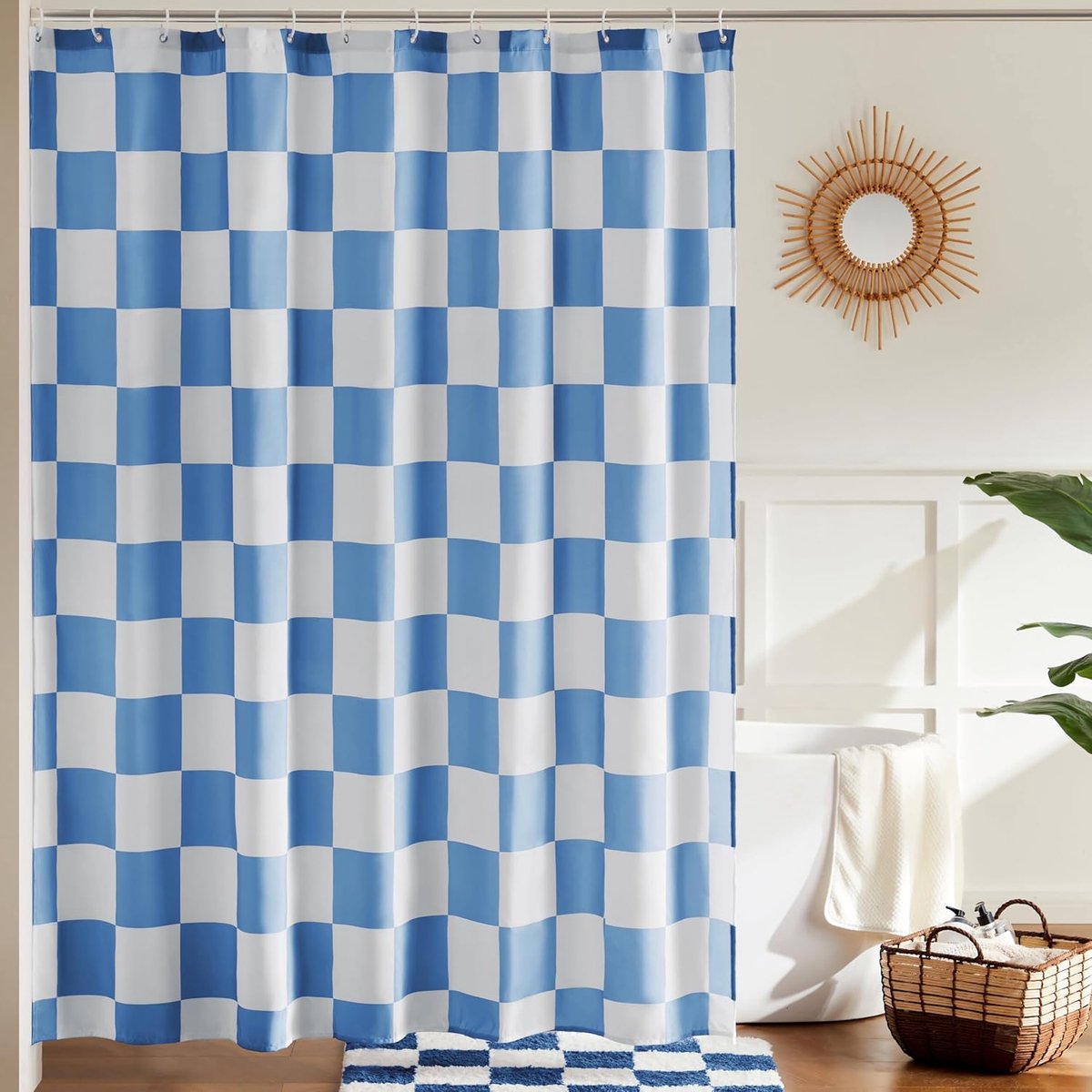 SnelShoppen - Cortina de Ducha A Vierkanten, Retro Badkamer Gordijn, Wasbare Douchegordijn 72 x 72 Inch, Blauwe Cortina voor Badkamer, Esthetisch en F