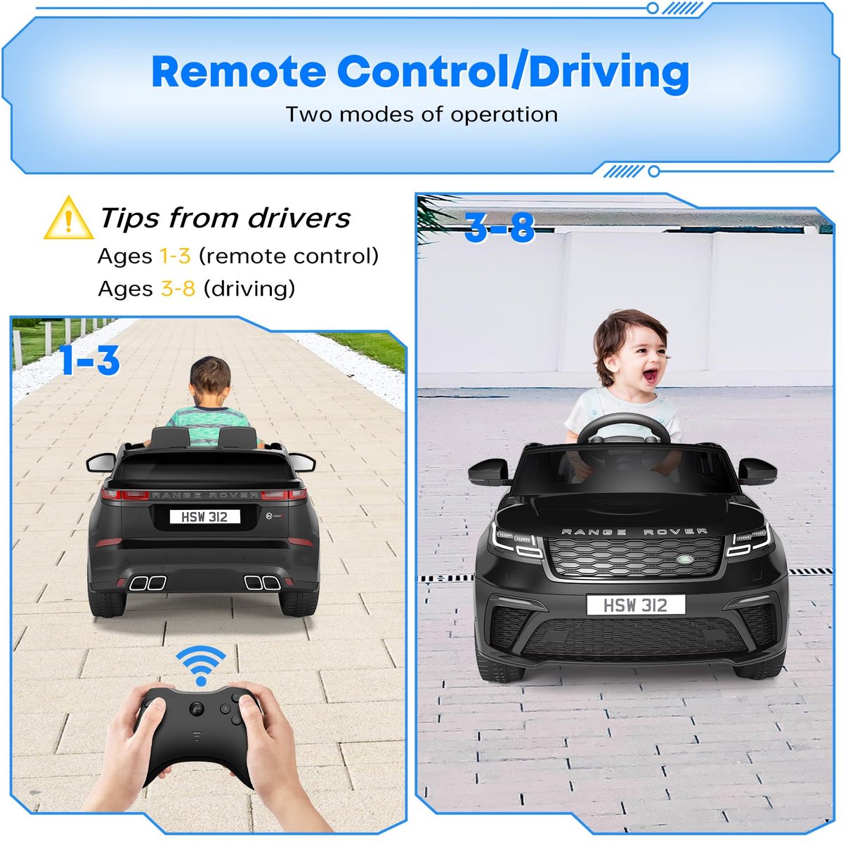 SnelShoppen - Elektrische Kinderauto met Afstandsbediening, Muziek, Vroegtijdige Opvoeding, USB, TF, MP3, Voor Kinderen Vanaf 3 Jaar - Zwart