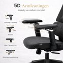 Detail van de 5D verstelbare armleuningen van de bureaustoel: omhoog/omlaag, 360° rotatie, voor/achter, zijdelings.