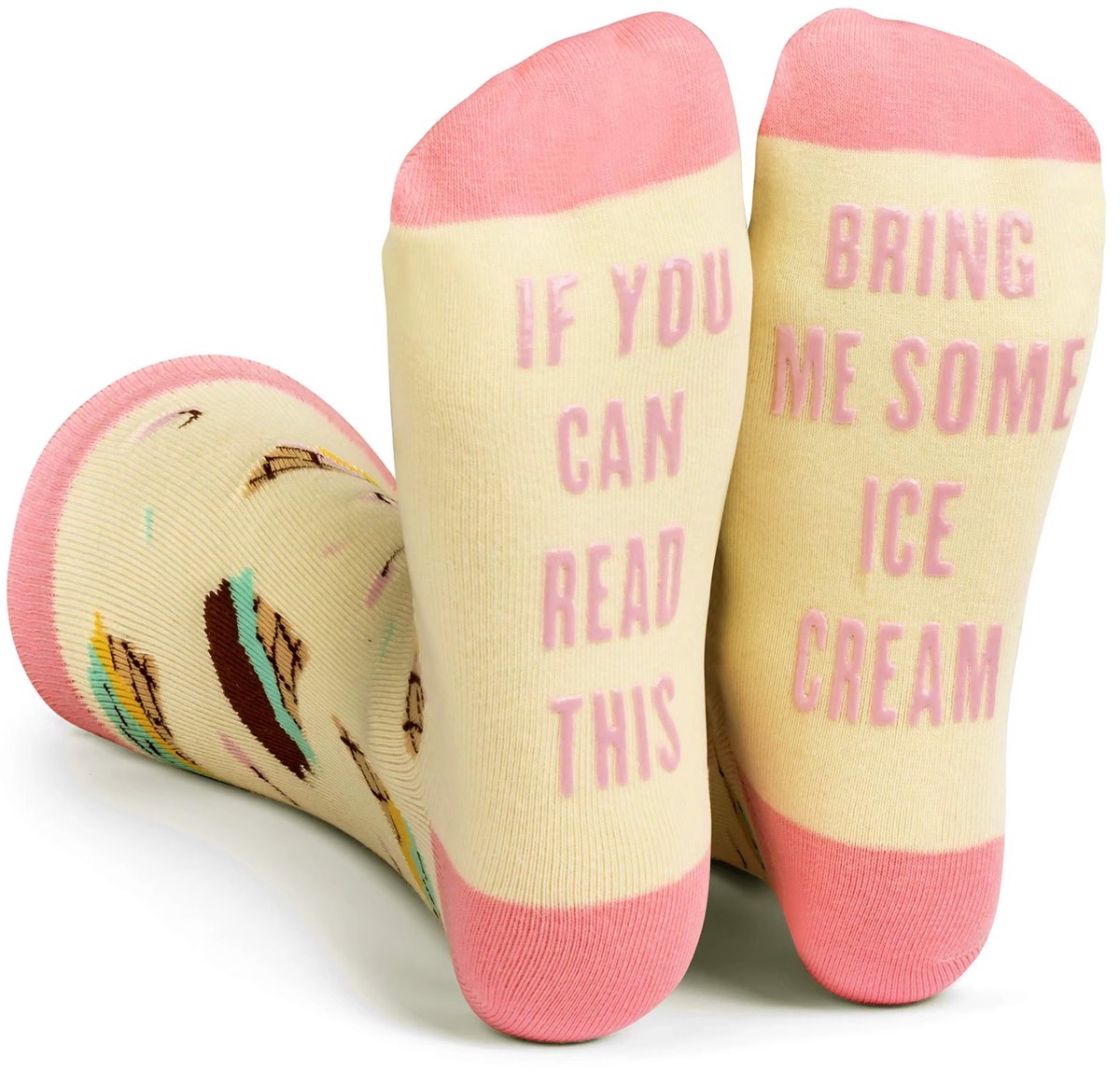 SilverAndCoco® - Ijs Sokken / Gekke Vrolijke Foute Happy ijsje Kleding / Leuke Grappige Dikke Warme Heren Vrouwen Socks / Verjaardag Sok Outfit Katoen / Vrouwen Kerst Sinterklaas Schoen Cadeau Tekst - If you can read this Bring me Ice cream
