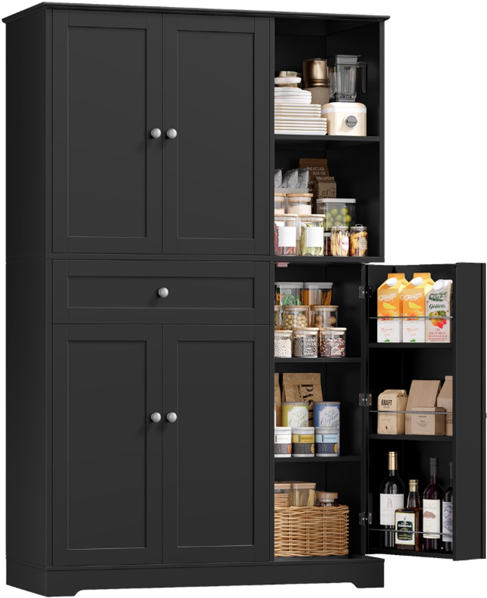 Getone Keukenkast – Voor Keuken, Woonkamer of Slaapkamer – Multifunctionele Opbergkast met 5 Deuren, 13 Planken en 1 Lade – Wit MDF, 104x40x173 cm