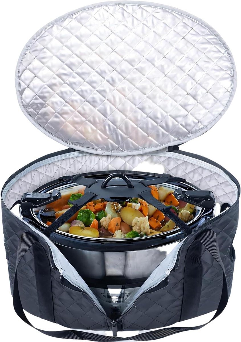 Kookcontainer Draagtas - Slowcooker Tas - Maaltijden Vervoeren - Thermische Voering - 16 x 115 x 9 inch - Zwart