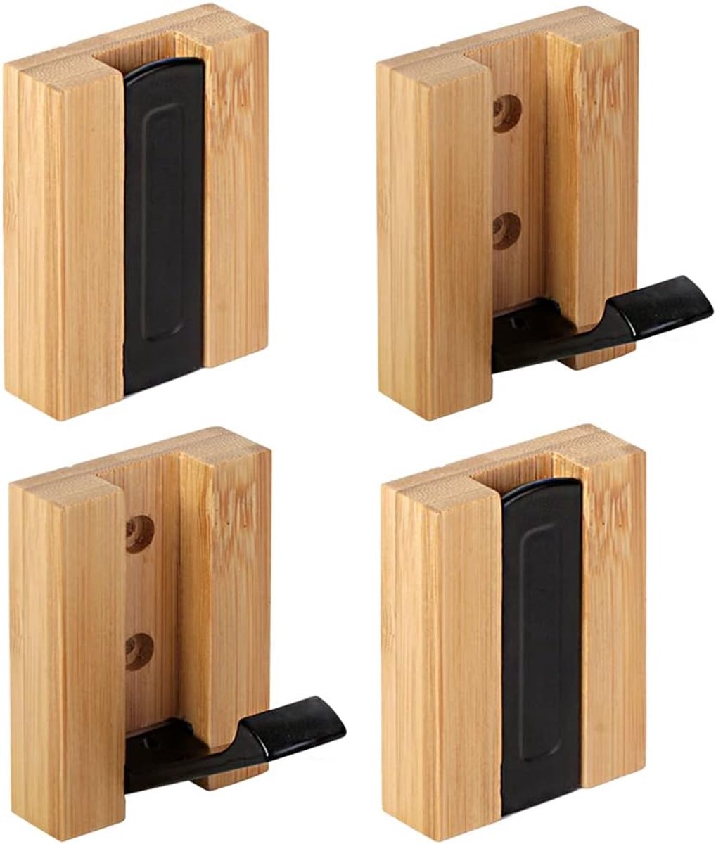 SnelShoppen - JSVER Kledinghaken 4 Stuks Bamboe Garderobehaken Moderne Houten Haakjes Opvouwbaar Voor Jassen, Mantels, Sjaals, Handtassen en Meer