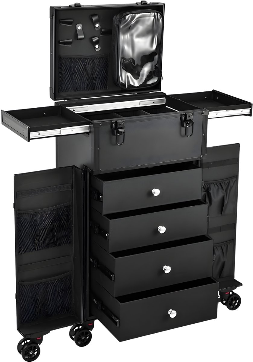 Professionele Make-up Trolley Luxe - 4 Lades - Met Compartimenten - Zwart