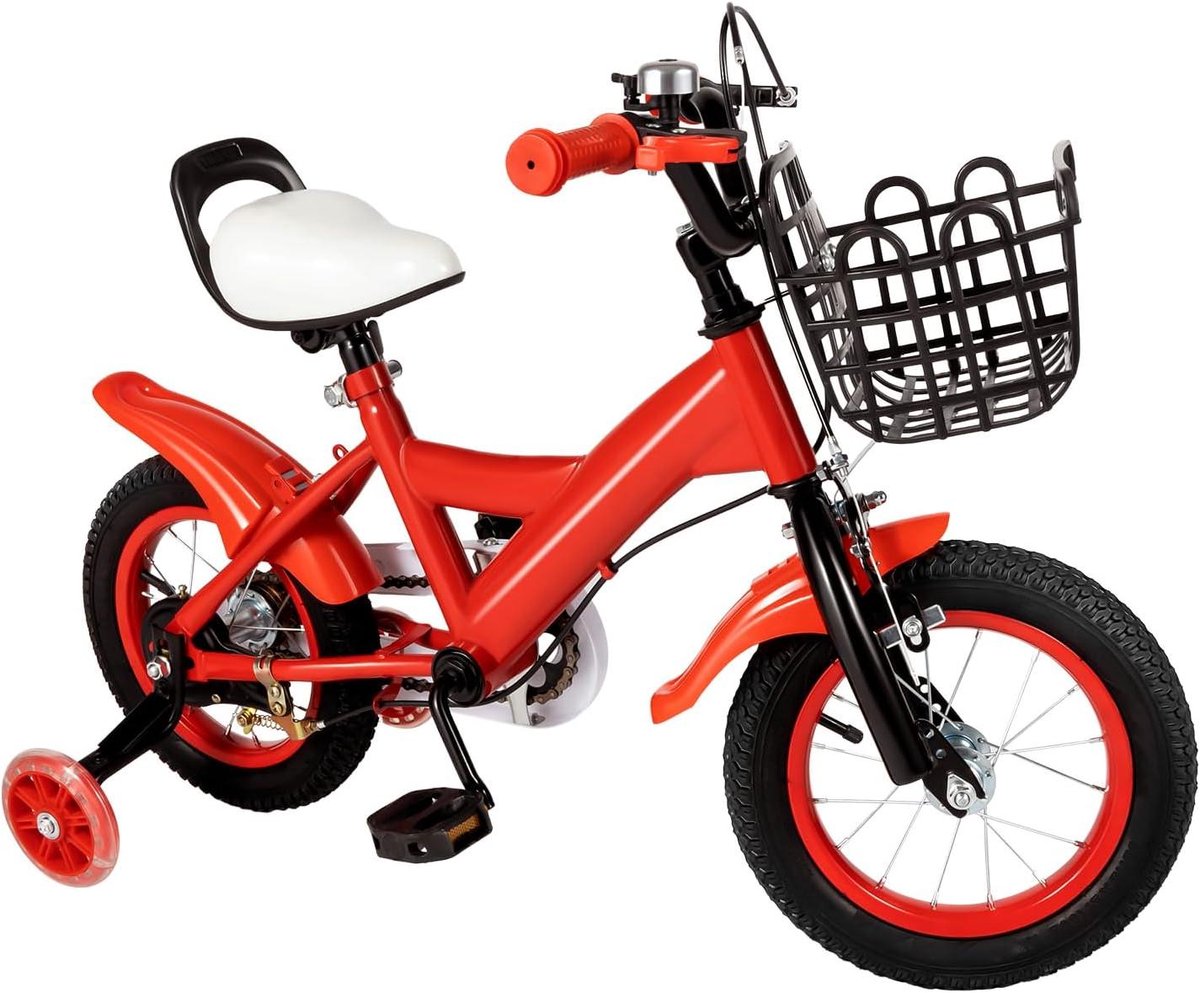 Kinderfiets Loopfiets Eerste fietservaring Stevig stalen frame 12 inch Rood
