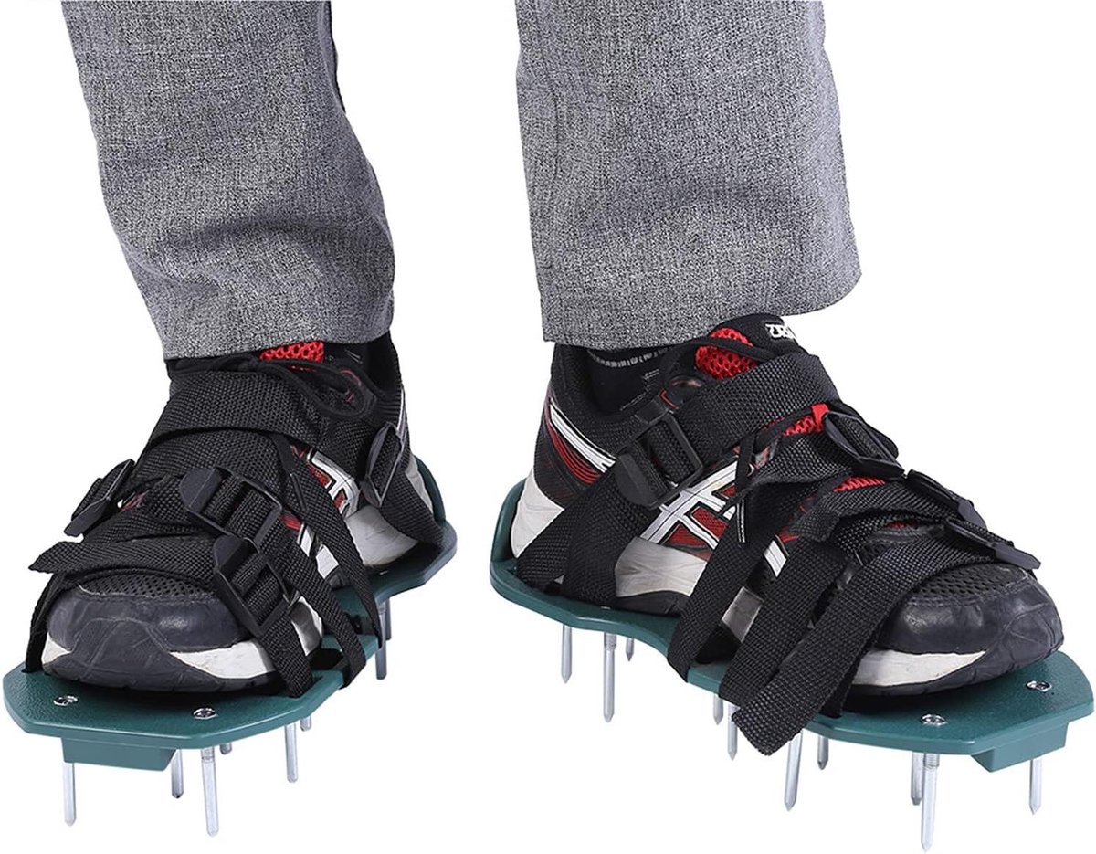 Gazonbeluchters Sandalen - Tuin Schoenen - Gazon Onderhoud - Verstelbare Banden - 32 x 14 x 6 cm - Groen Zwart