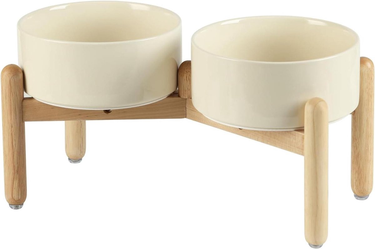 Honden voerbakken set - Verhoogde bakken - Comfortabel eten - Stabiel en antislip - 185 cm diameter - Beige