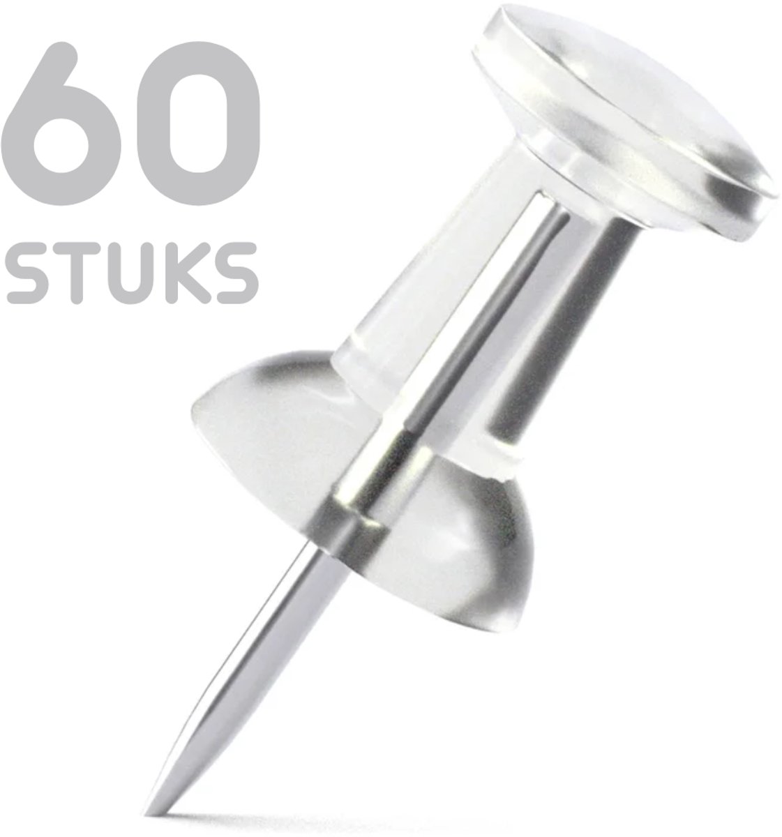 60 Sterke Duimspijkers – Stevige Metalen Punaises voor Prikborden - Pin - prikbordpunaises - Wit Transparant