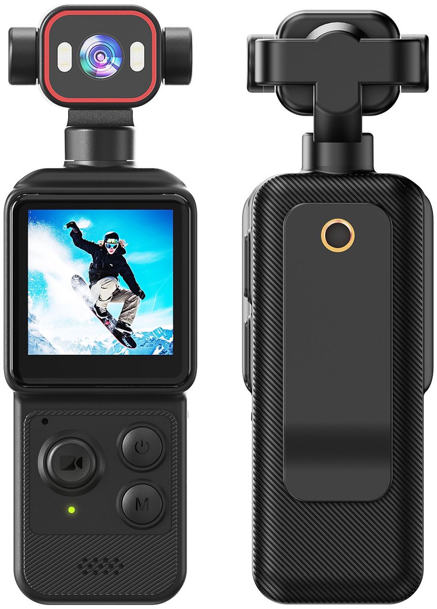 4K Pocket Actioncamera | Draagbare Mini Videocamera, 140° draaibare groothoeklens, 1,54” kleurenscherm, bewegingsdetectie, clipbevestiging, ingebouwde verlichting