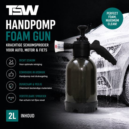 TSW Handpomp Foam Gun: krachtige schuimsproeier voor auto, motor & fiets. 2L inhoud.