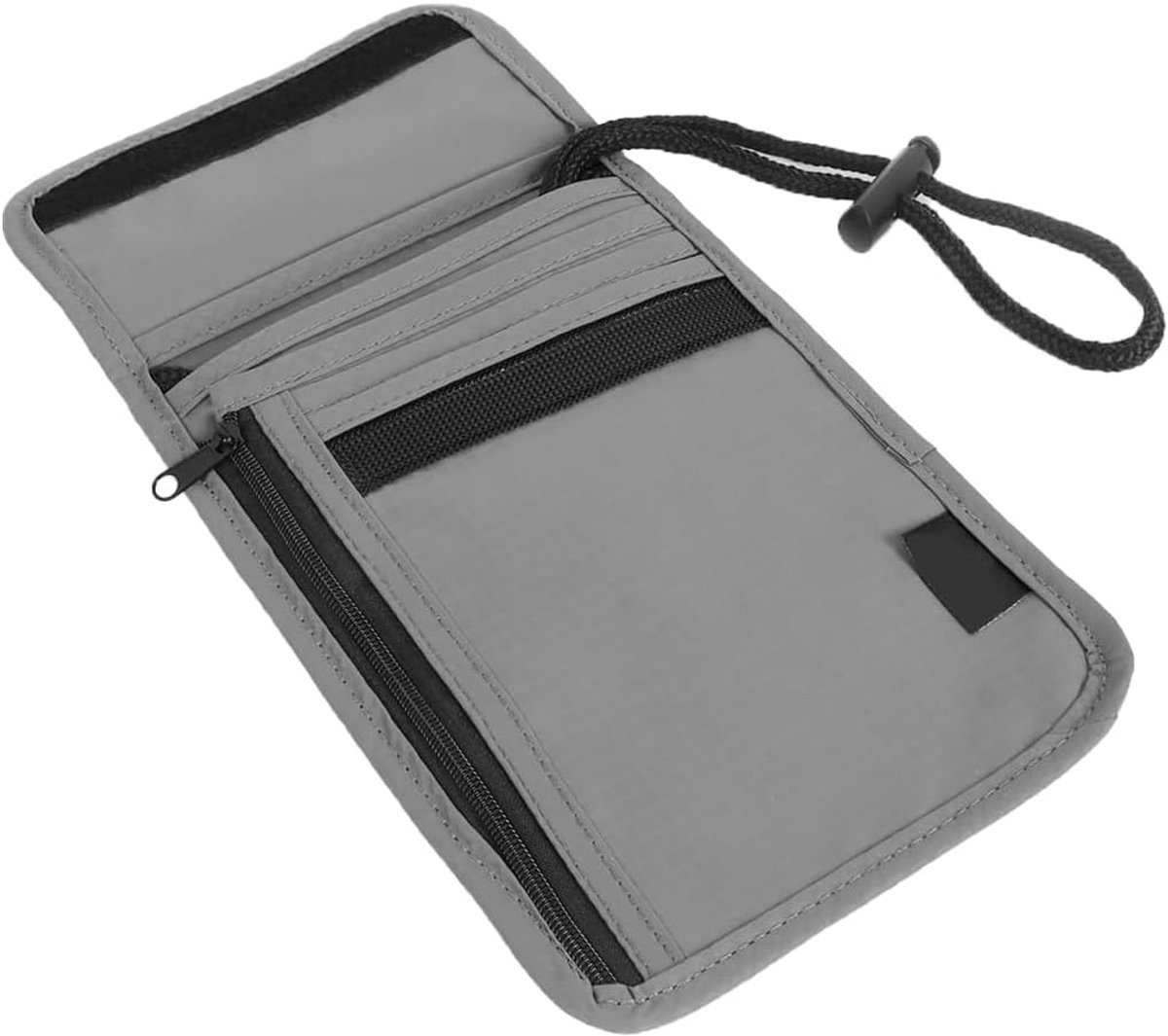 Reistasje voor om de nek, voor heren, voor paspoort, pasjes, contant geld, telefoon, verborgen geld (grijs)