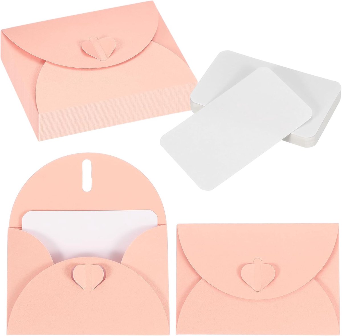 Enveloppen met Hartsluiting, 4.1x3 Blanco Notitiekaarten met Enveloppen voor Gift Bruiloft Uitnodiging Afstuderen Vakantie Thanksgiving Dag Kerstmis, Roze